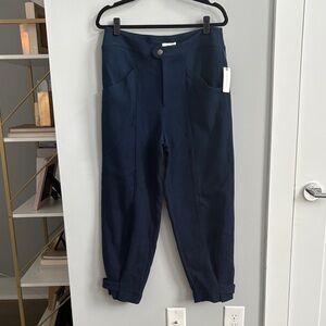 NWT Maeve by Anthropologie Navy High-Waisted Trousers with snap closure detail